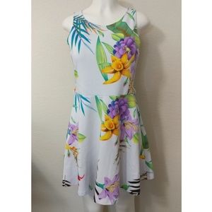 Erow white floral knit tank skater dress